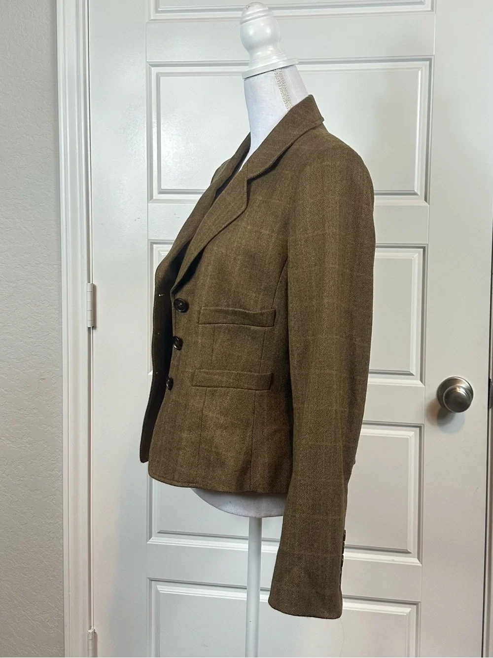 Ellen Tracy Classic 100% Wool Structured Silhouette Brown Plaid Blazer Size 10